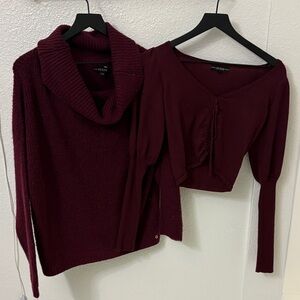 Guess Deep Red Cowl Neck Sweater and Cardigan Set